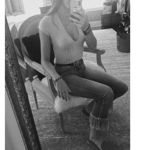 Deep V Bodysuit ~Size S Anthropology CF Boutique Brand ~Top Shirt ~